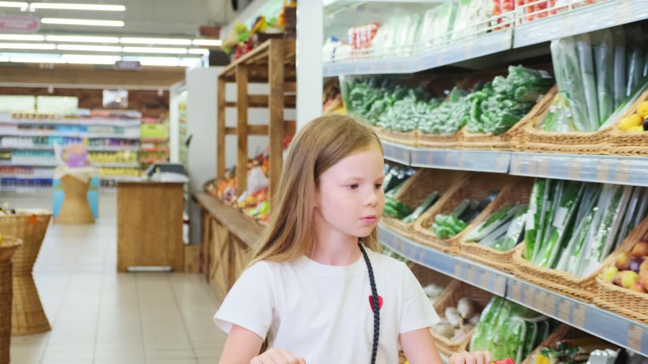 Girl Shopping for Groceries in a Supermarket