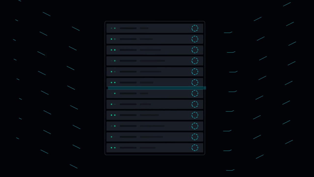 Digitale serverrack-animatie met scanproces van gegevens
