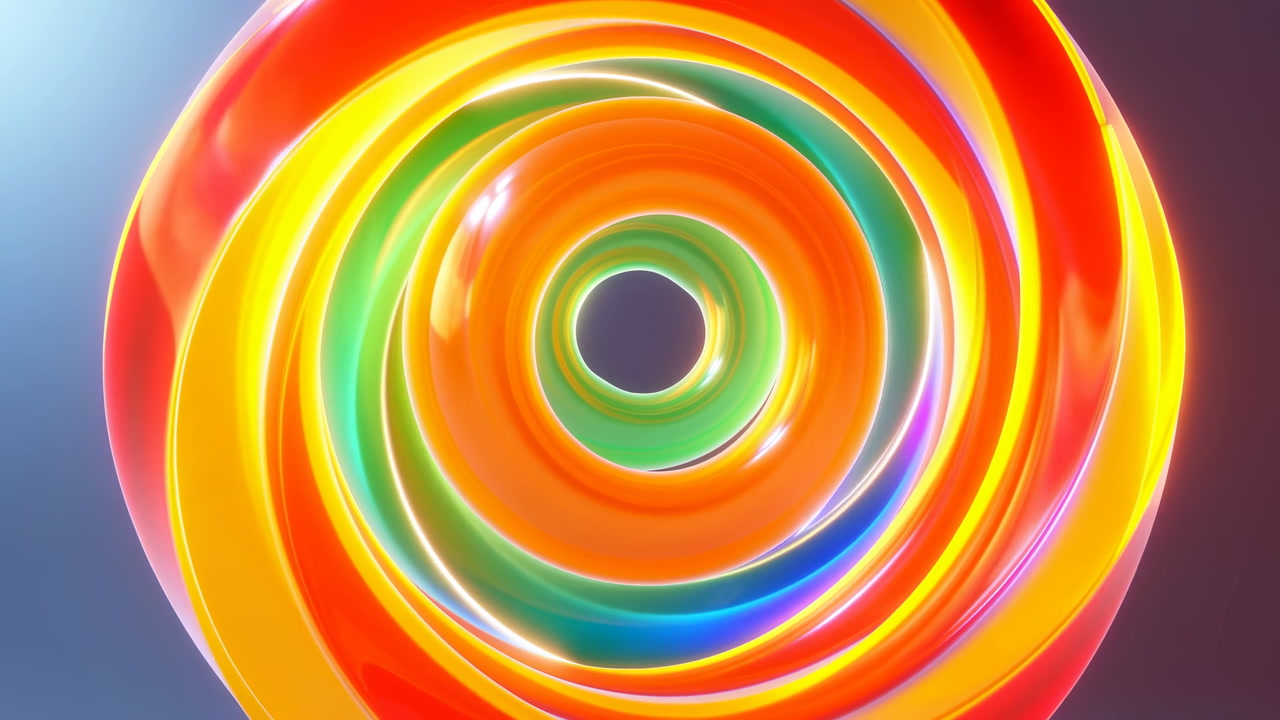Glossy Candy Swirl Ring Vortex, Concentric Neon Bands Spinning Around Central Void, Highgloss Plastic