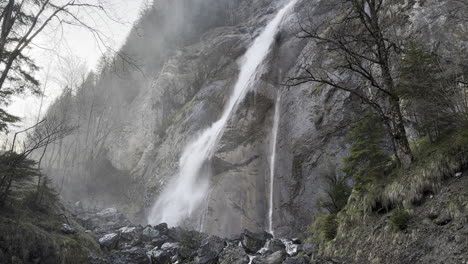 static shot of waterfalls in rocky mountains