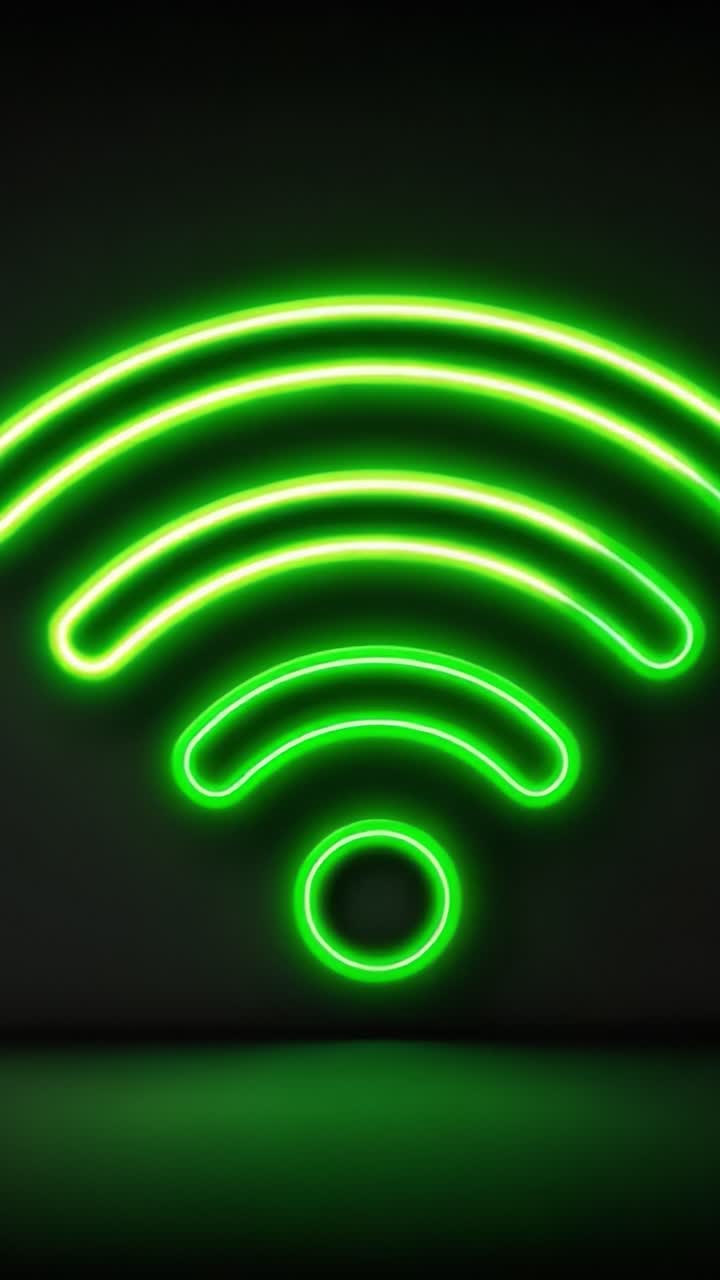 Una dimostrazione audace di connettività: un vivace simbolo Wi-Fi verde illumina lo spazio, a significare comunicazione moderna e accesso a Internet nell'era digitale.