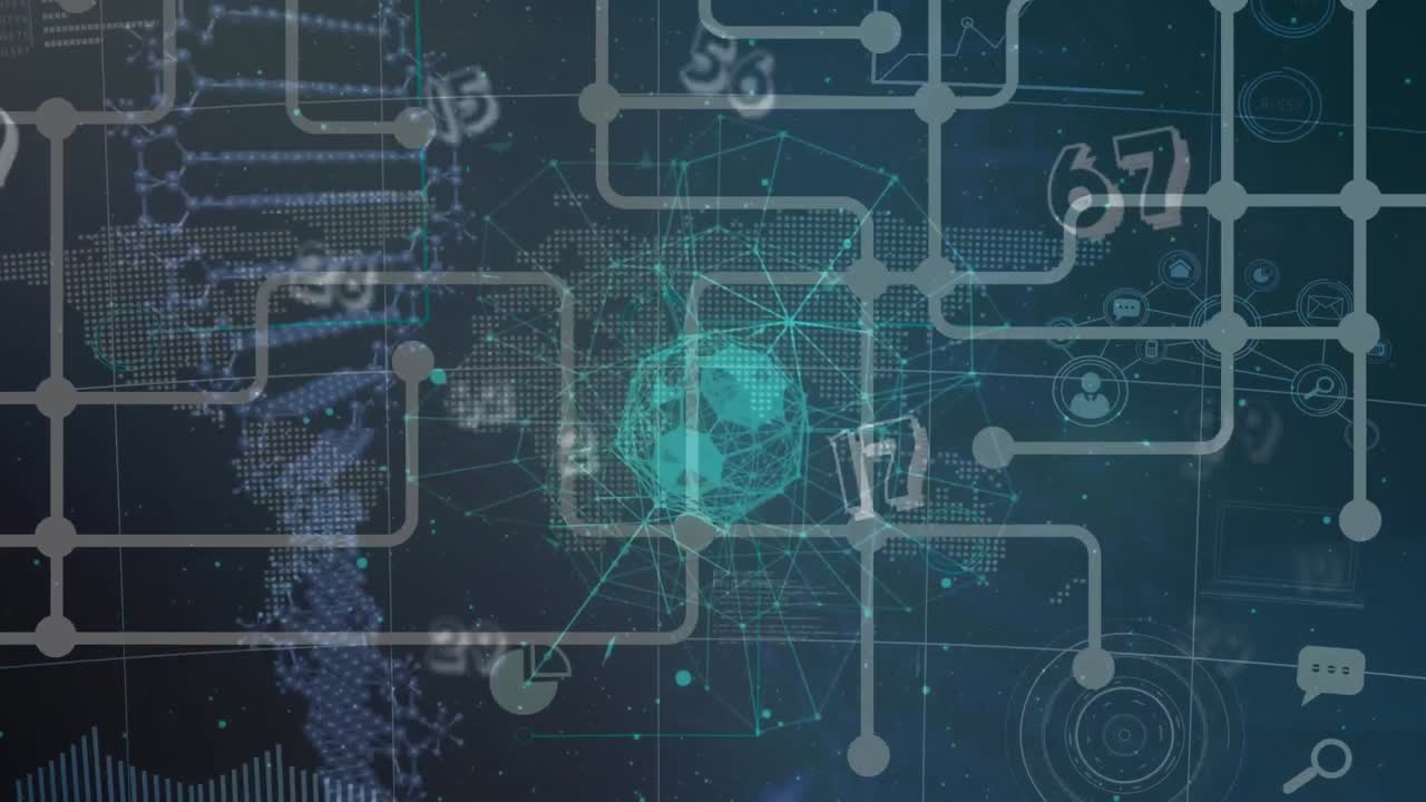 animación de la red de conexiones con el globo sobre fondo azul