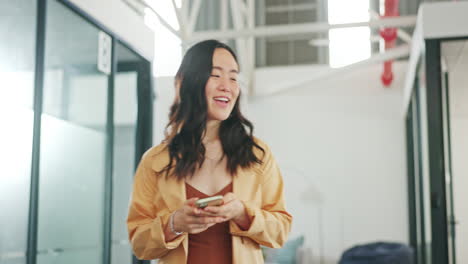 Office,-greet-and-woman-on-her-phone-walking-to