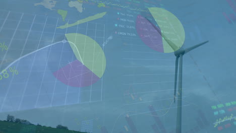 animation of financial data processing over wind turbine