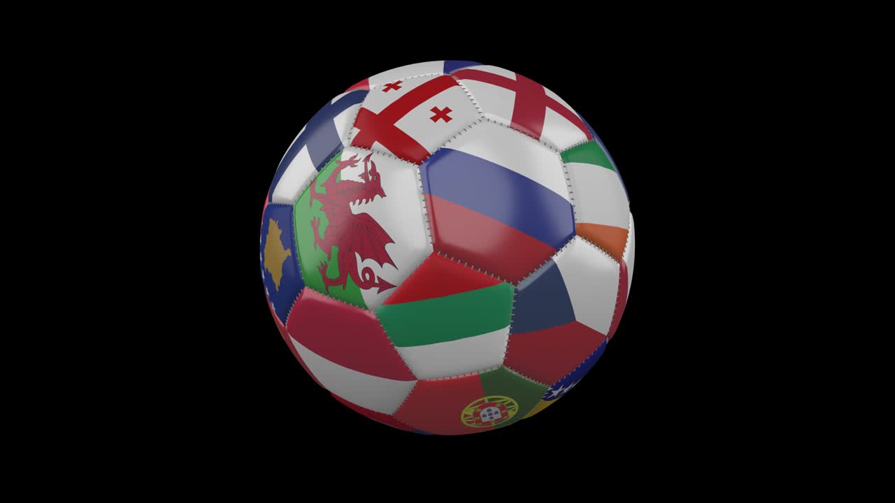 유럽의 발은 투명한, 4k 영상으로 회전하는 축구 공에 알파, 루프가 있습니다.