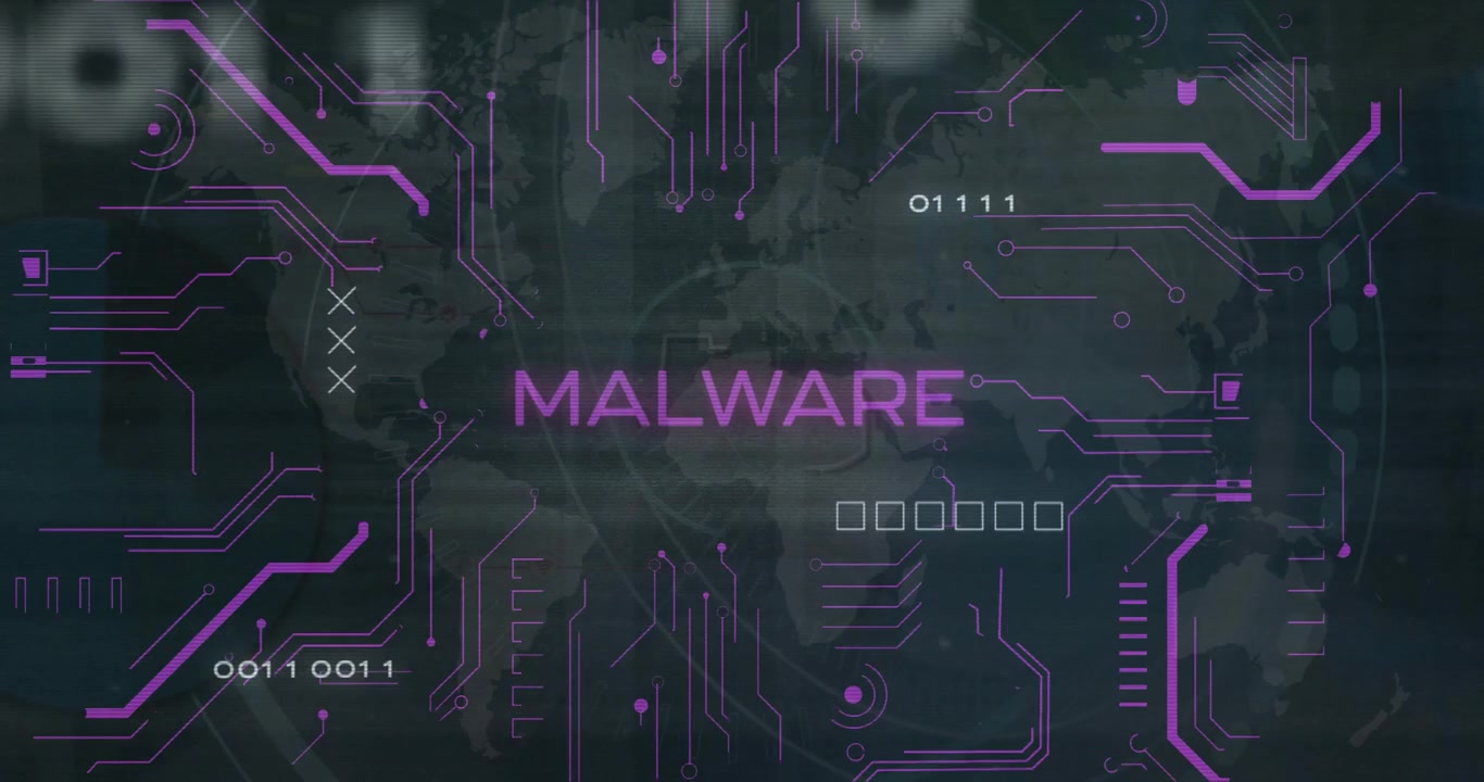 Digital malware-trussel opdaget på globalt netværk med printpladeanimation.