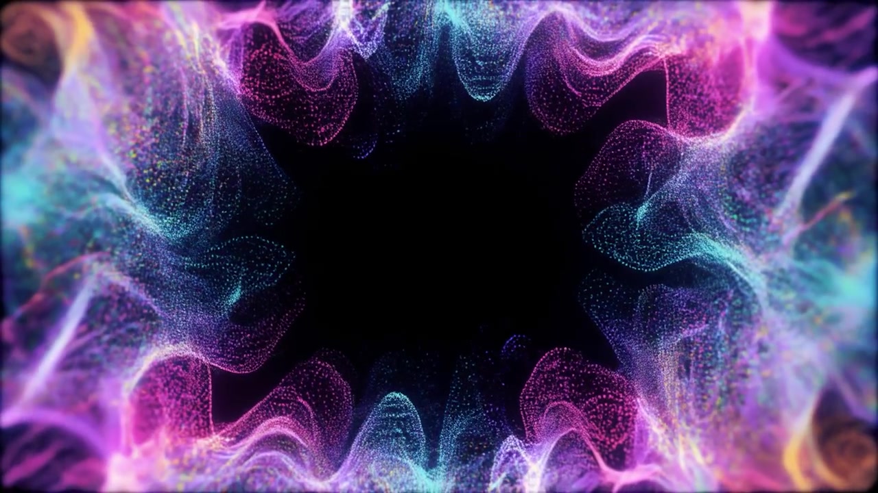 Sfondo animato astratto con onde di particelle rosa e blu luminose