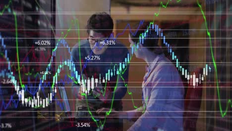 procesamiento de datos financieros contra diversos ingenieros y ingenieras que trabajan en la sala de servidores de computadoras