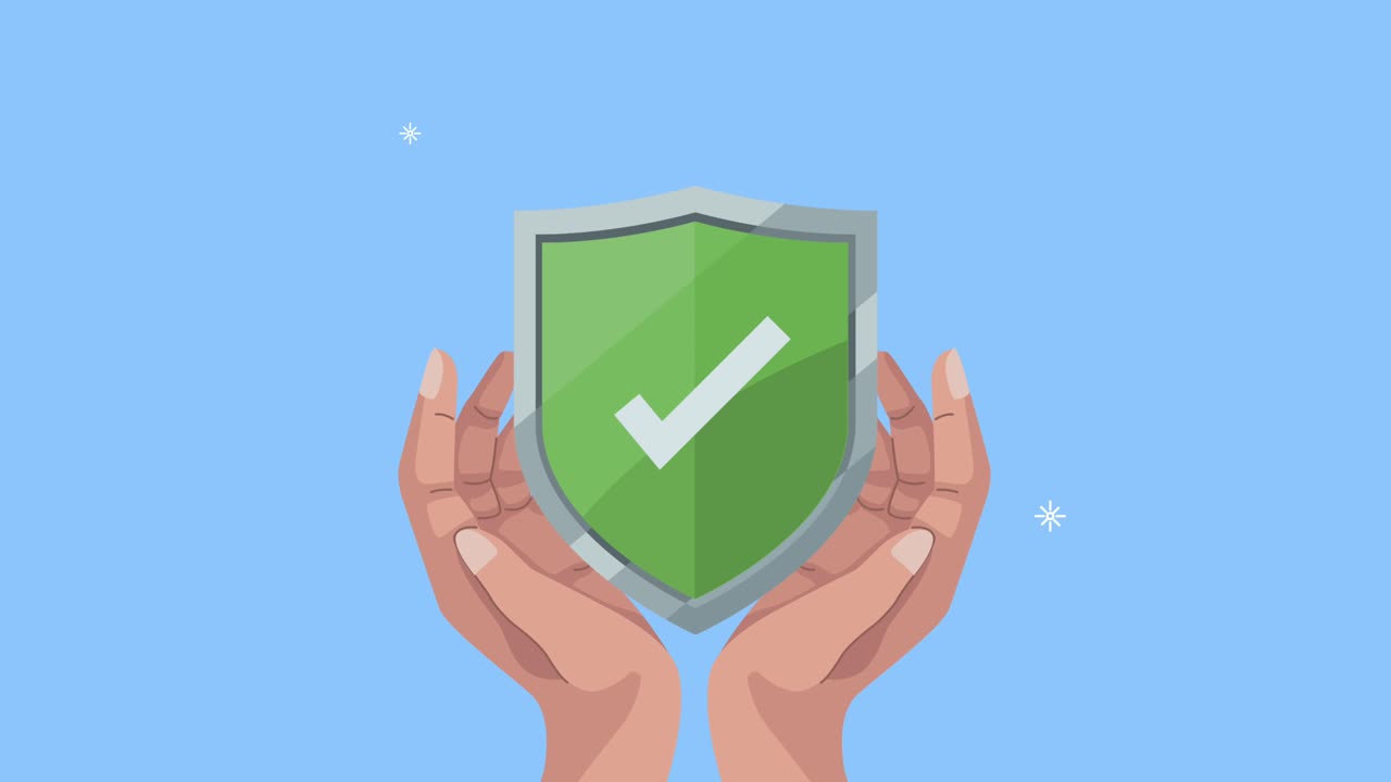 insurance service animation with hands lifting shield
