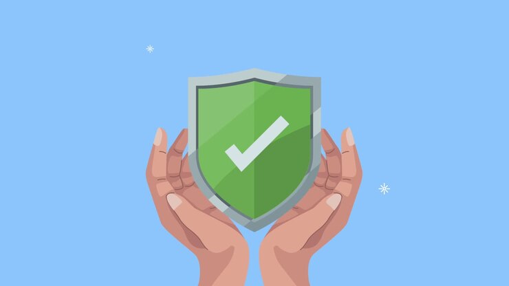 insurance service animation with hands lifting shield