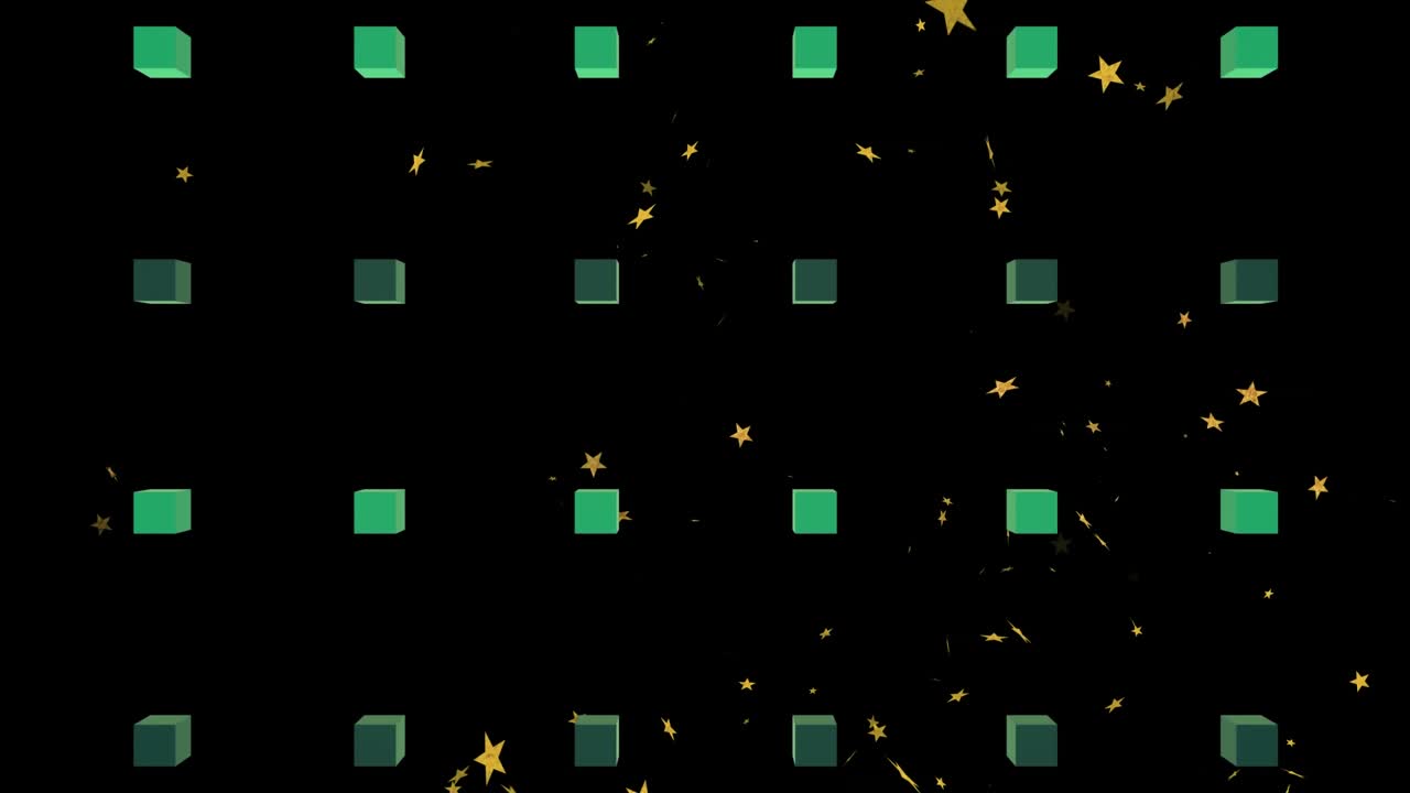 Animation of squares over stars on black background