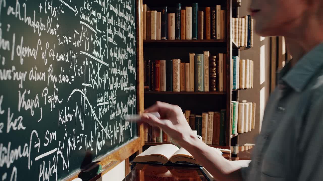 Warm, vintage-style video frame of a sunlit study room