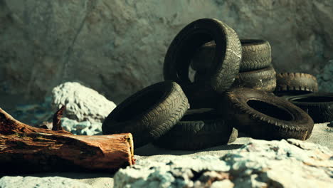 Old-car-tires-on-the-beach