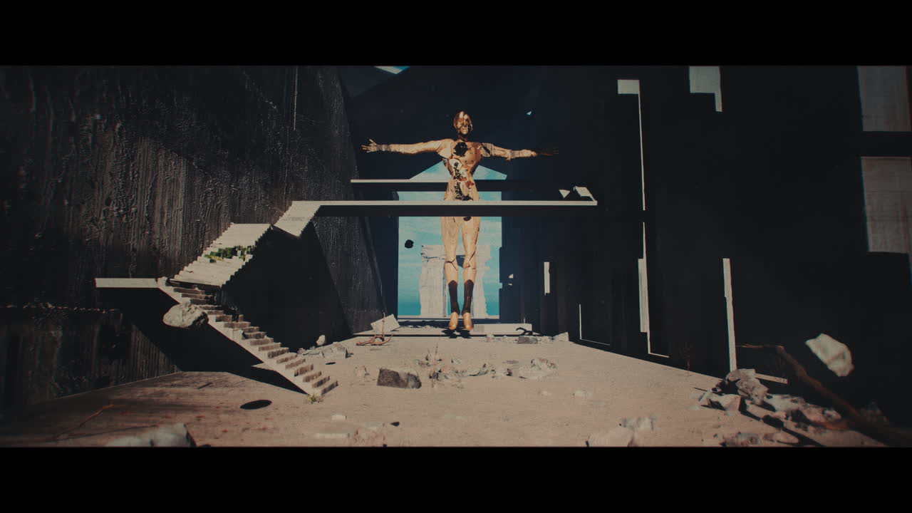 Floating Figure in a Post-Apocalyptic Concrete City