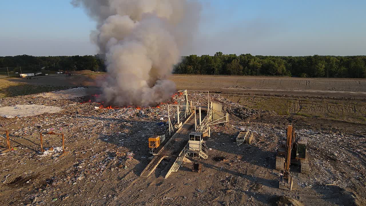 Smoke rises from burning landfill in Woodland Meadows Landfill in Romulus, MI, USA