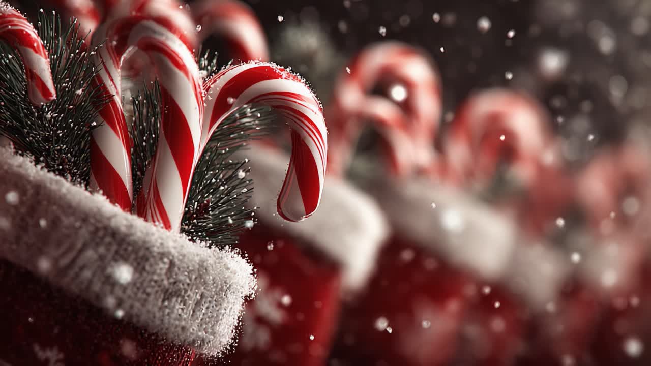 Festive Candy Canes Surrounded by Spruce in a Cozy Snowy Atmosphere, Perfect for Celebrating the Winter Holiday Spirit and Creating Joyful Memories