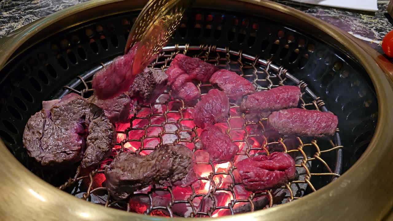 Grilling Korean Beef On The Griller. - closeup, timelapse
