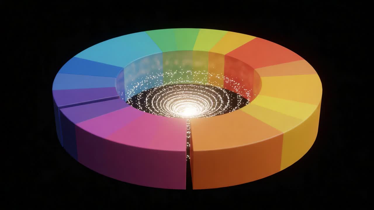 A Captivating Visualization of Cosmic Patterns: The Transformation of a Colorful Spiral Structure with a Glowing Center Representing a Galactic Core