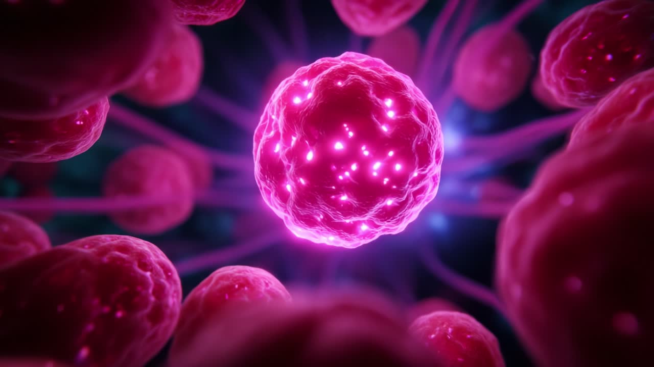 A Striking Visual Journey Through Microscopic Life: Exploring the Intriguing World of Vibrant Pink Cells, Their Interactions, and the Dynamic Environment They Thrive In, Captured in Stunning Detail