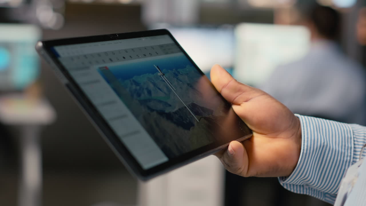 Close Up Of Employee Doing Digital Modeling Of Wind Energy Generator Gear