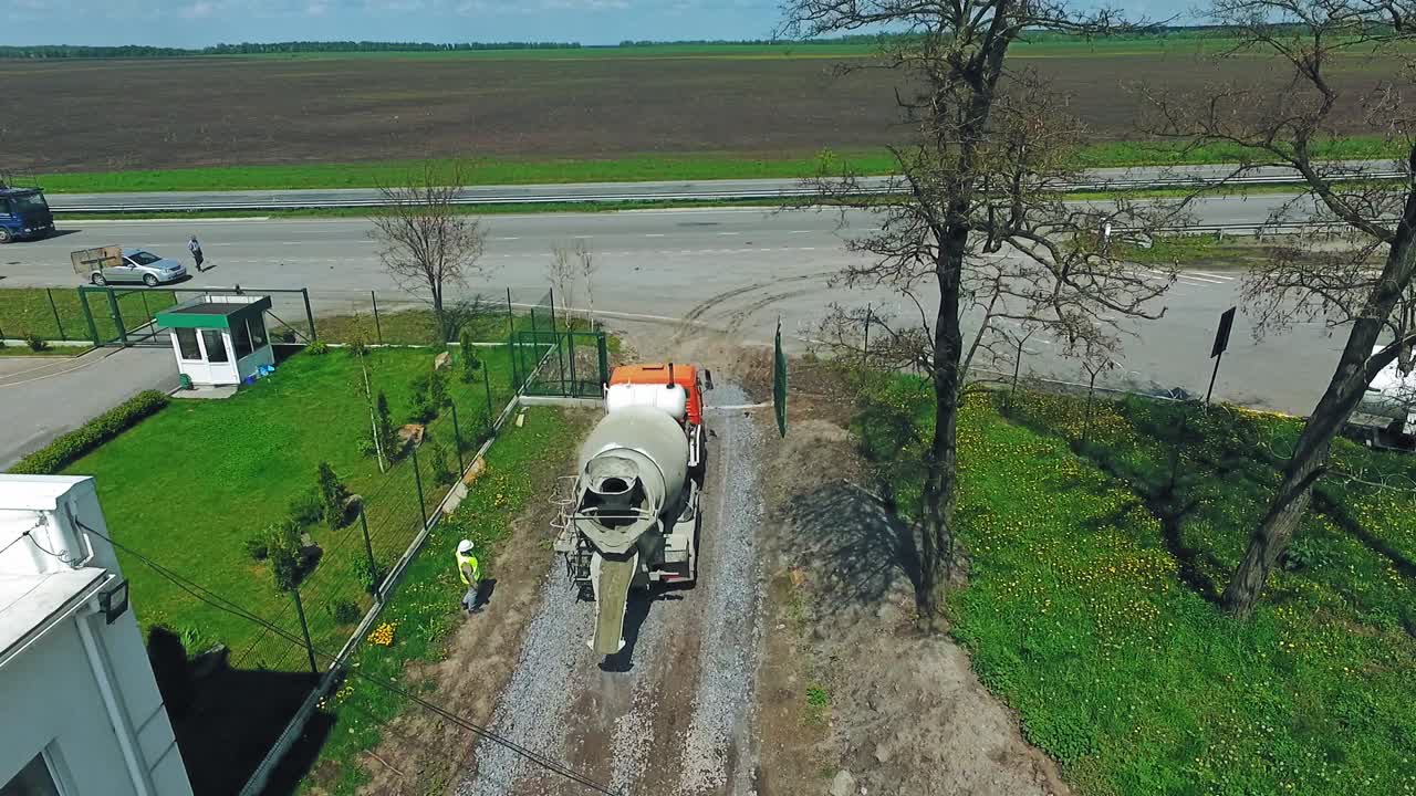 Concrete Mixer Truck on Construction Site