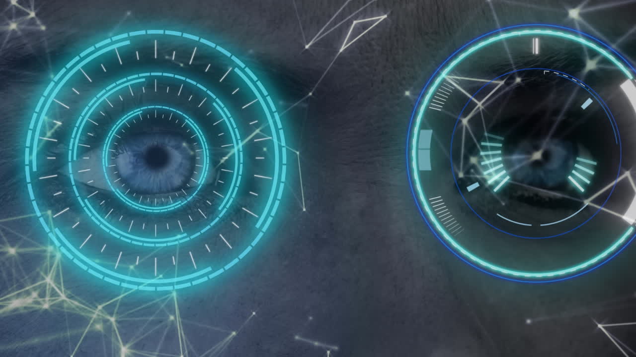 animación de escaneos con redes de conexiones sobre los ojos