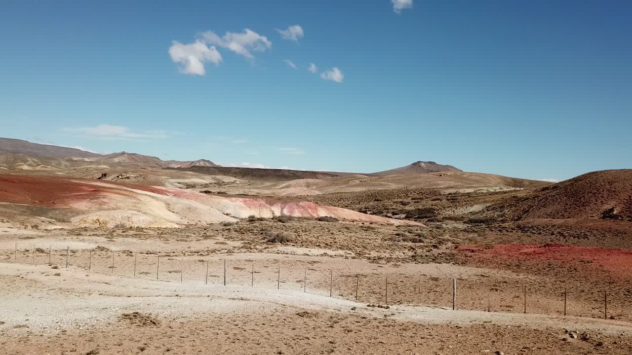 Argentina, Patagonia. Aerial View of Dry Red Desert Landscape Under Blue Sky