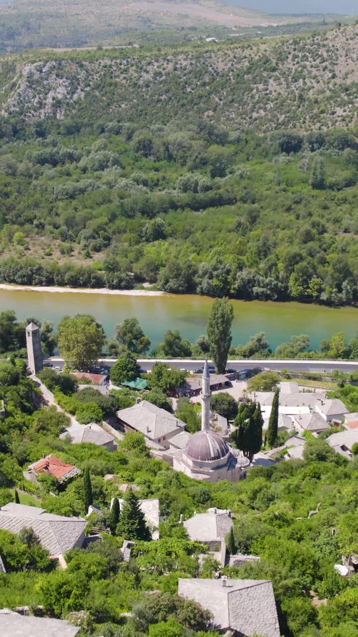 Počitelj village in Bosnia and Herzegovina. Aerial vertical view