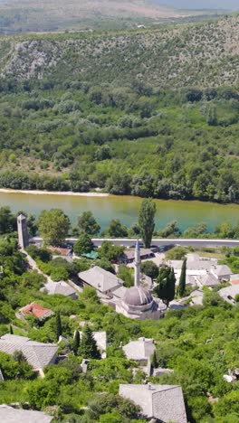 počitelj village in bosnia and herzegovina. aerial vertical view