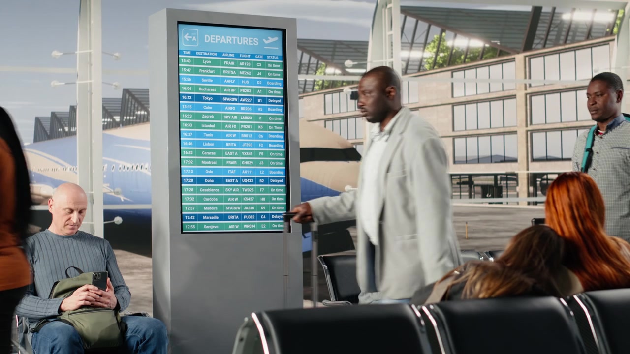 Camminano, la fretta delle vacanze e persone multietniche nel corridoio affollato del terminal dell'aeroporto