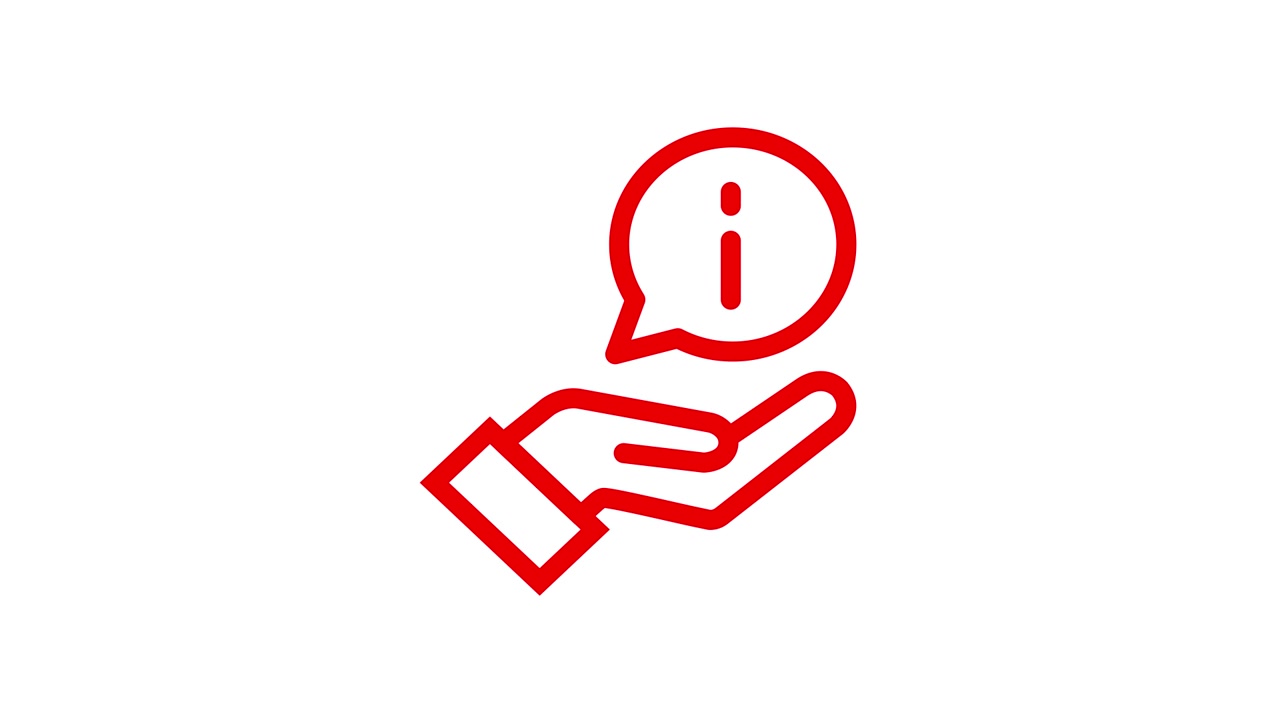 Animated Red Outline Hand Holding Information Speech Bubble Icon