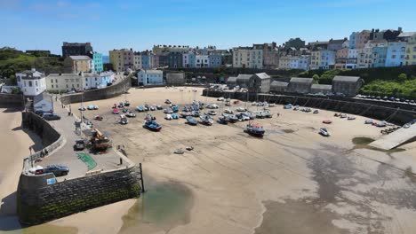 Tenby--harbour-Pembrokeshire,-Wales,-Aerial-4K-footage