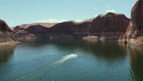 sea doo jet ski in beautiful lake powell canyon, aerial drone landscape