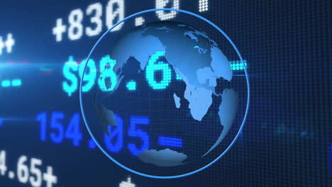 animation of financial data processing over globe