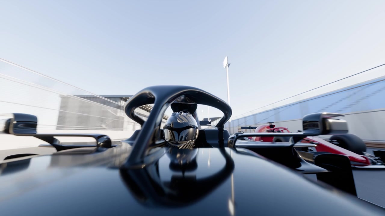 Racing sports car speeding on racetrack