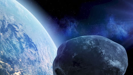 earth and asteroid in space