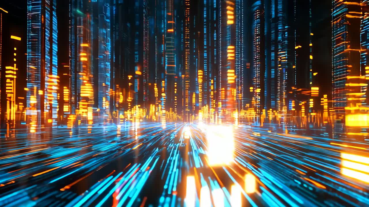 A city street at night with a lot of lights