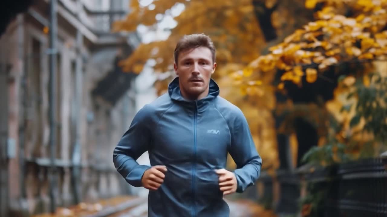 Man Running Outdoors in Autumn
