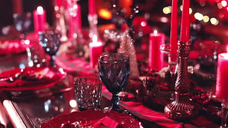 indoor christmas holiday celebration. christmas table design. cropped view. holiday atmosphere
