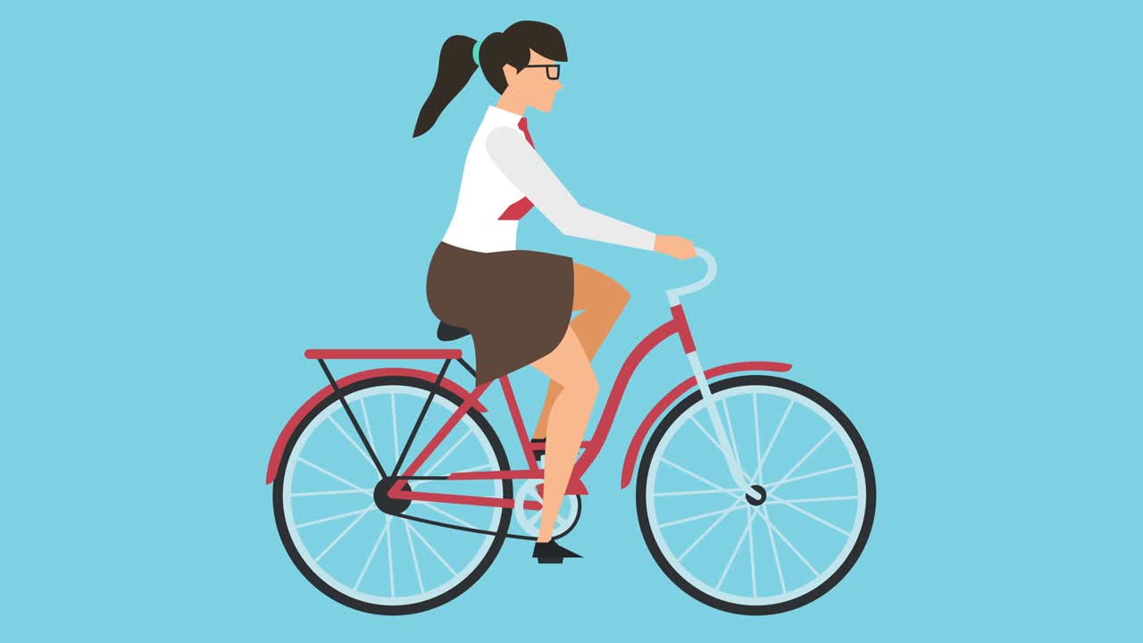 비즈니스 우먼 자전거 자전거 타는 캐릭터 만화 자전거 루프 애니메이션 루마 매트