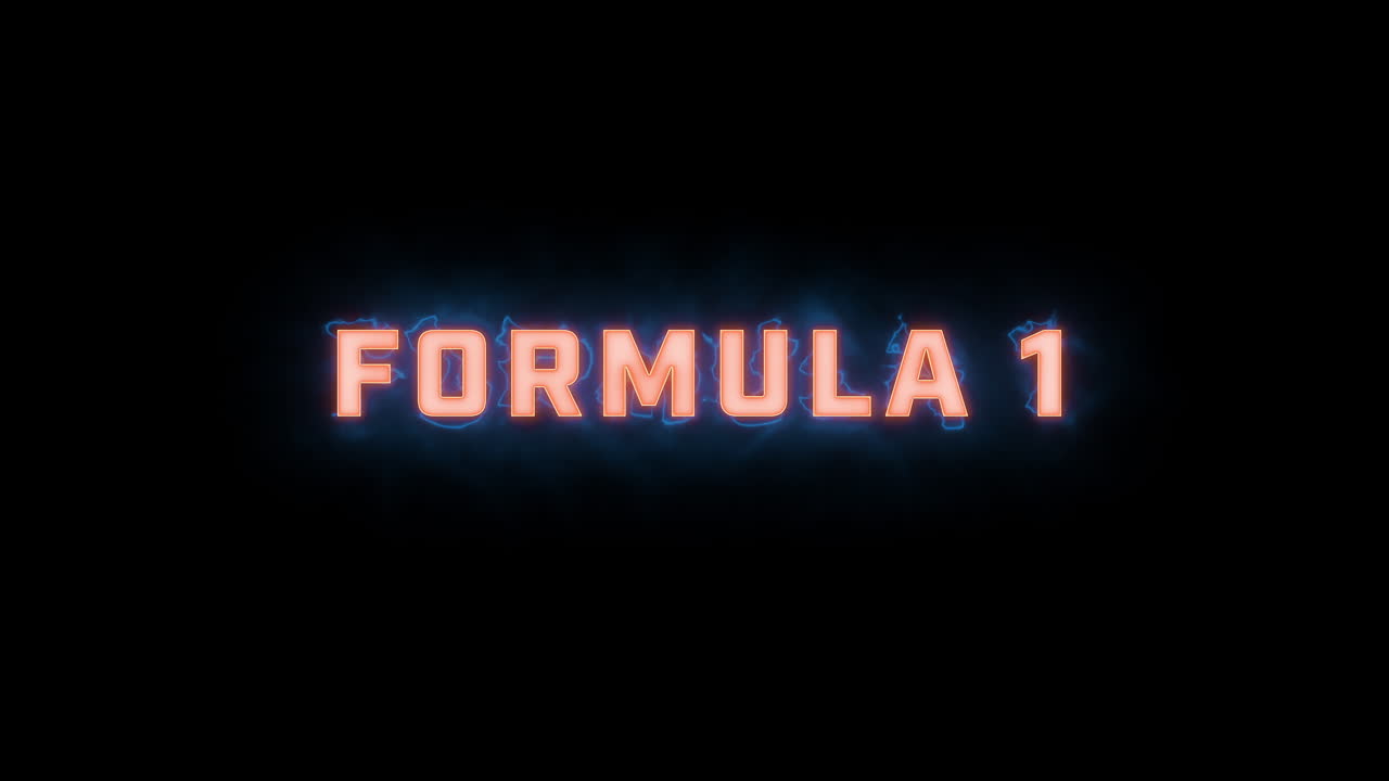 흑색 배경에 다양한 색상 옵션과 함께 "formula 1"라는 단어의 짧은 고품질의 모션 그래픽 타이포그래피를 나타니다.