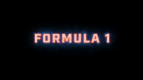 una breve revelación tipográfica en movimiento de alta calidad de las palabras "fórmula 1" con varias opciones de color sobre un fondo negro, animada dentro y fuera con elementos eléctricos y brumosos