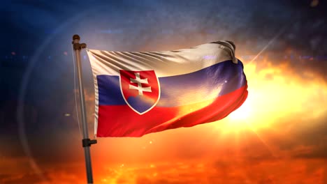 slovakia flag backlit at beautiful sunrise loop slow motion 4k