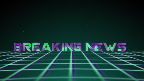 synthwave wireframe net 80s with text breaking news. retro futurism background. 3d illustration render seamless loop. 4k