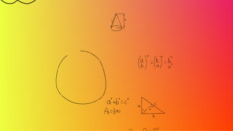 animación de fórmulas matemáticas escritas a mano sobre un fondo amarillo a rojo