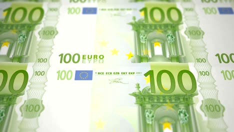 banknotes of one hundred euros on print, loop