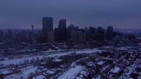 aerial footage captures the haunting beauty of a foggy winter downtown, with mysterious mist swirling through the city streets