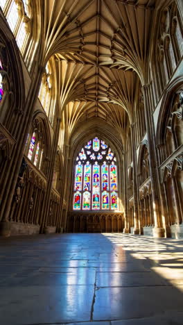 interior of a gothic cathedral with stained glass windows