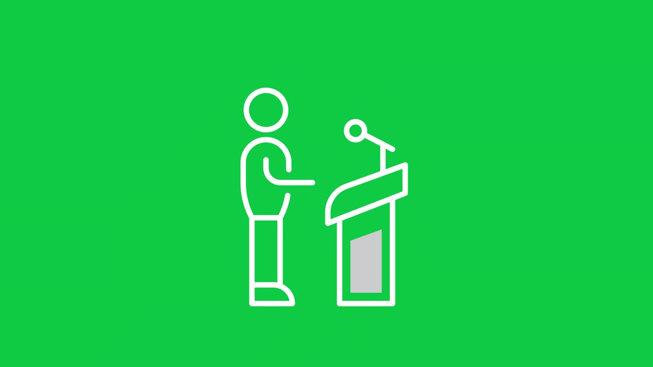 Animated Line Art Icon of a Person Speaking at a Podium