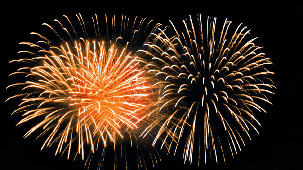 Vibrant fireworks illuminate night sky animated overlay, transparent 4K video, alpha channel, ProRes